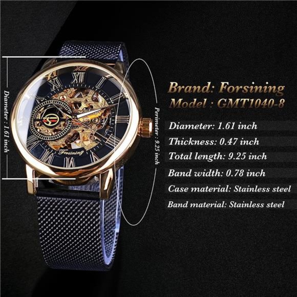 Men's Skeleton Watch Steampunk Watch Mechanical Watch for Men, Black Golden - Picture 4 of 7